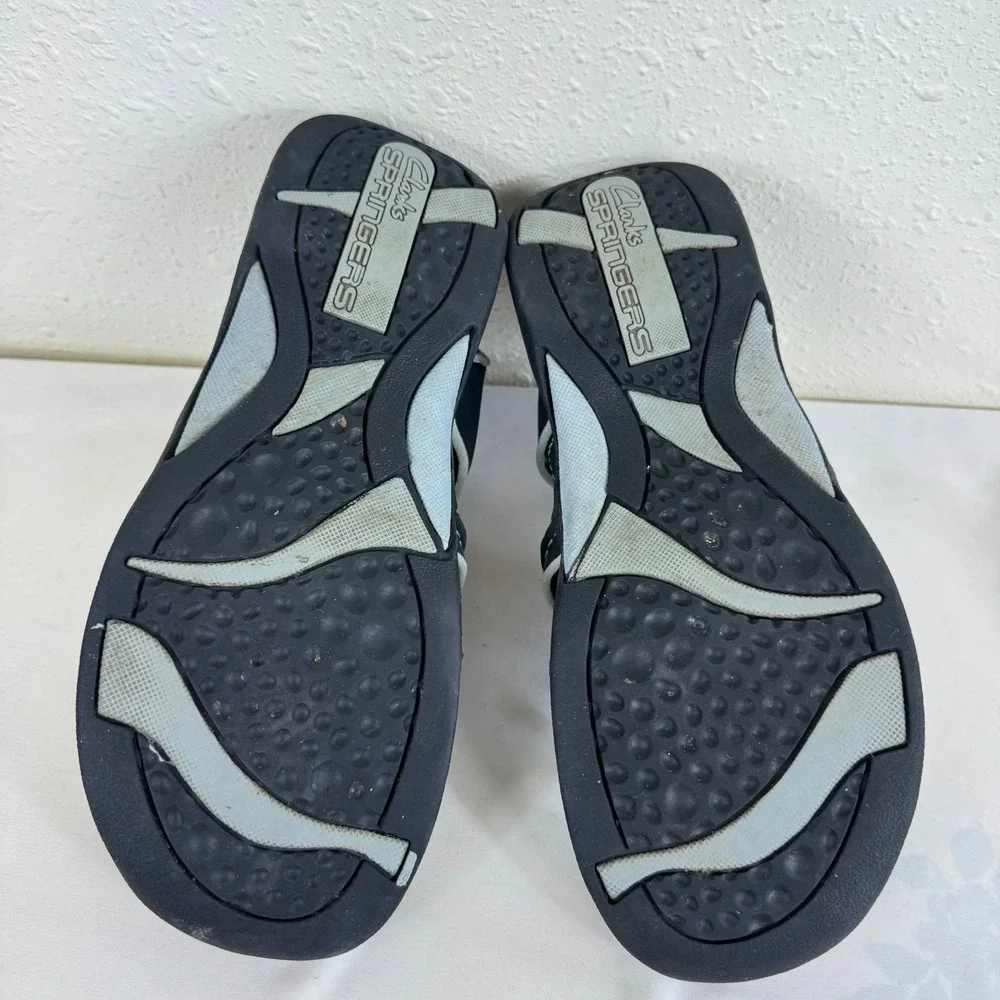 Clarks Springers Mens Gray Nubuck Leather Fisherman Sandals Size 11 Blue Trim‎
